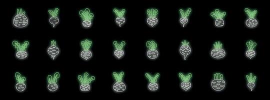 Different beetroot icons glowing in neon style vector