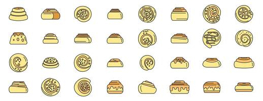 Cinnamon roll icons showing swirls of sweet dough and icing vector
