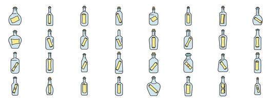 Message in a bottle icons showing communication, writing and seafaring vector