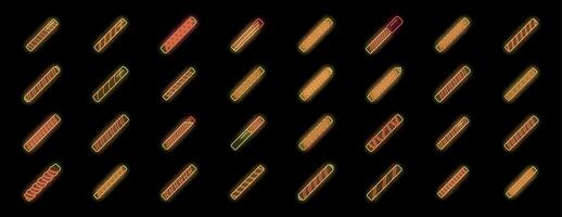 Neon glowing wafer rolls on black background create repeating pattern vector