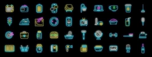 Neon icons representing daily routine and modern lifestyle vector