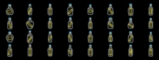 Neon icons of message in a bottle representing communication and mystery vector