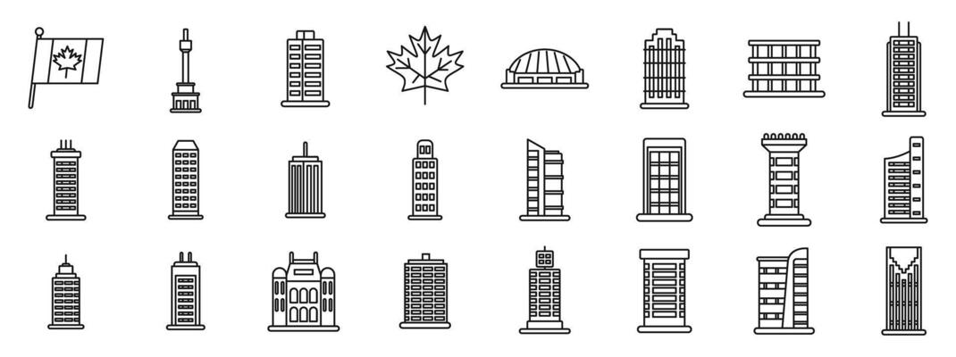 Toronto icons set. Canadian architecture, exploring modern and traditional buildings in urban landscapes