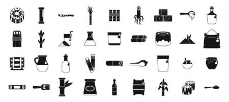 Sugarcane icons set. Sugar cane processing and production showing refining, packaging, and end products vector
