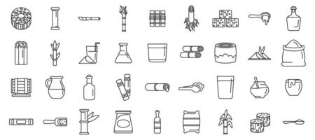 Sugarcane icons set. Sugar cane processing and production showing refining, packaging, and consumption of sweeteners vector