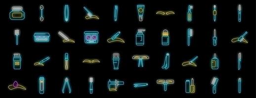 Beautician applying makeup on eyebrows with various cosmetics and tools vector