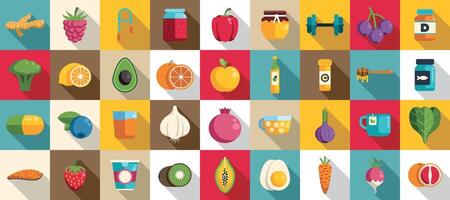Boost immune icons set. Maintaining optimal health, promoting wellness through nourishing foods and supplements vector