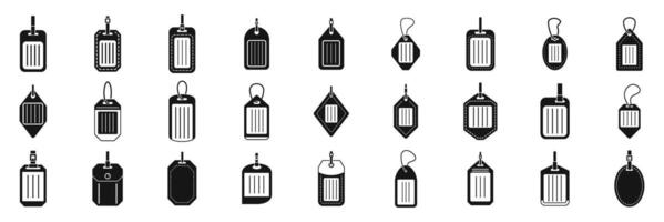 Luggage tag icons set. Collection of various id badges showcasing diverse designs and formats for identification purposes vector
