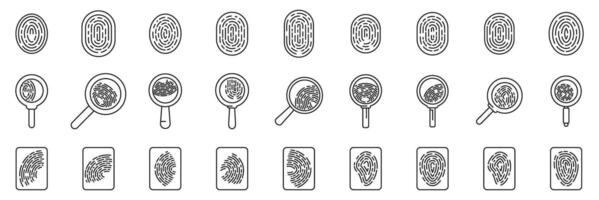 Evidence fingerprint icons set. Fingerprint analysis showing magnifying glass investigating fingerprints with scanner vector