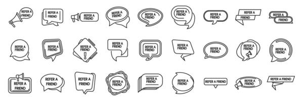 Refer friend icons set. Refer a friend icons showing referral program and marketing vector
