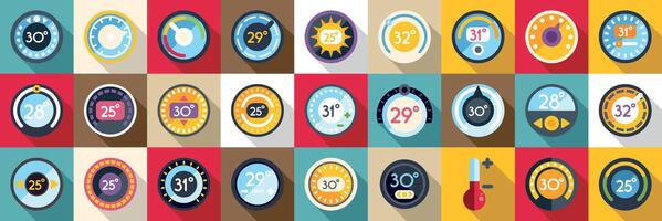 A collection of different clock icons in different colors vector