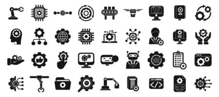 RPA icons set. Automation management implementing innovative technological solutions for enhanced efficiency vector