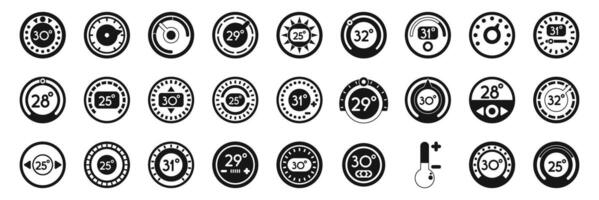 Thermostat ui icons set. Temperature control icons showing various degrees celsius and fahrenheit vector