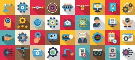 RPA icons set. Automation management icons showing industrial revolution and smart manufacturing vector