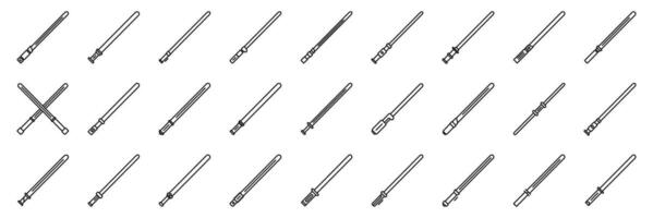 Light saber icons set. Twenty four different lightsabers icons showing futuristic laser swords for science fiction movies vector