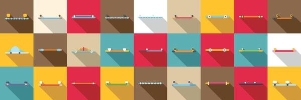 Price range icons set. Skateboard deck collection displaying various shapes and colorful designs vector