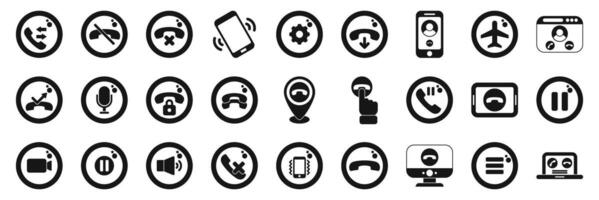 End call icons set. Diverse collection of circular technology icons vector