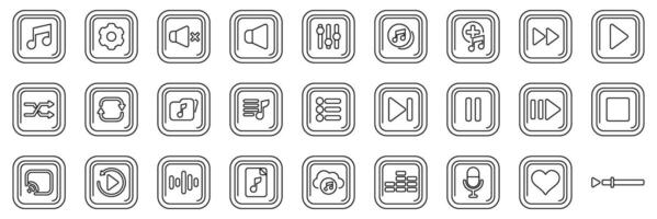 Playback music icons set. Music player app interface icons showing various functions for controlling audio playback vector