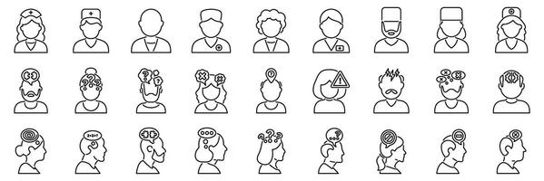 Dementia man icons set. Doctors and patients showing various mental health problems and concerns vector