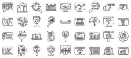 Keywords ranking icons set. Comprehensive collection of business and data analysis icons vector