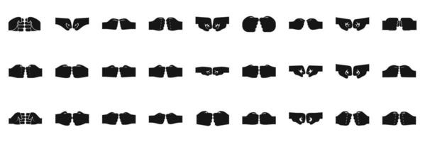 Fist bump icons set. Fist bump icons showing respect, teamwork, and celebration vector