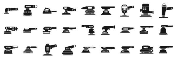 Electric sanding machine icons set. Polishing machine icons showing different types of polishers for various surfaces vector