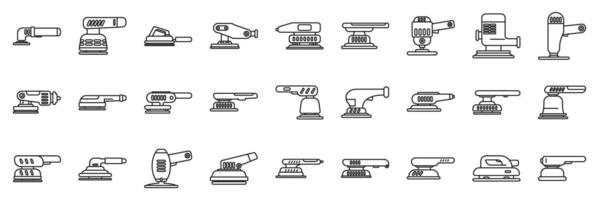 Electric sanding machine icons set. Orbital sander icons showing different sanding machines for woodworking and metalworking vector