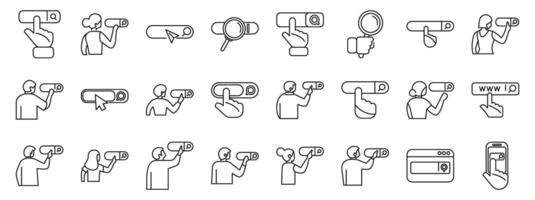 People clicking internet search icons set. Exploring the concept of online search icons vector