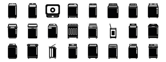 Top load washing machine icons set. Washing machines showing different models and designs for laundry needs vector