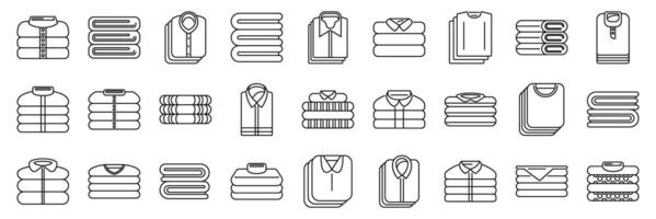 Folded clothes stack icons set. Folded clothes and towels icons representing laundry and organization vector
