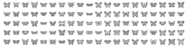 icons set. Large set of butterfly line icons showing different shapes and patterns, representing beauty and nature vector