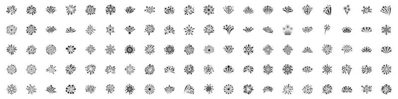 icons set. Fireworks exploding in the sky creating different shapes vector