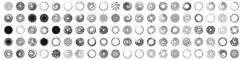icons set. Collection of round spiral loading sign, vortex, circular arrows, swirl, progress, cycle icons vector