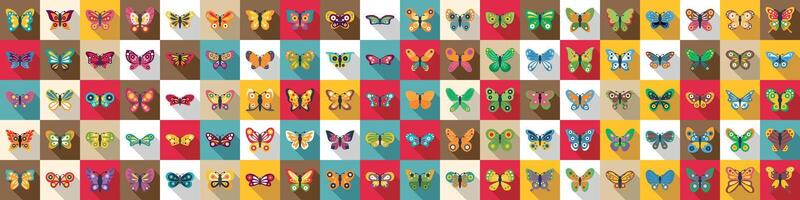 icons set. Colorful butterfly icons showing variety of wing patterns and colors vector