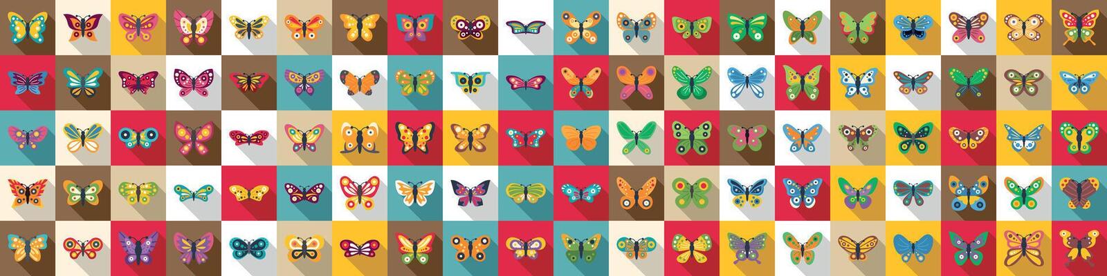 icons set. Colorful butterfly icons showing variety of wing patterns and colors