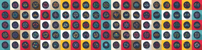 icons set. Colorful fireworks exploding in night sky creating festive atmosphere vector