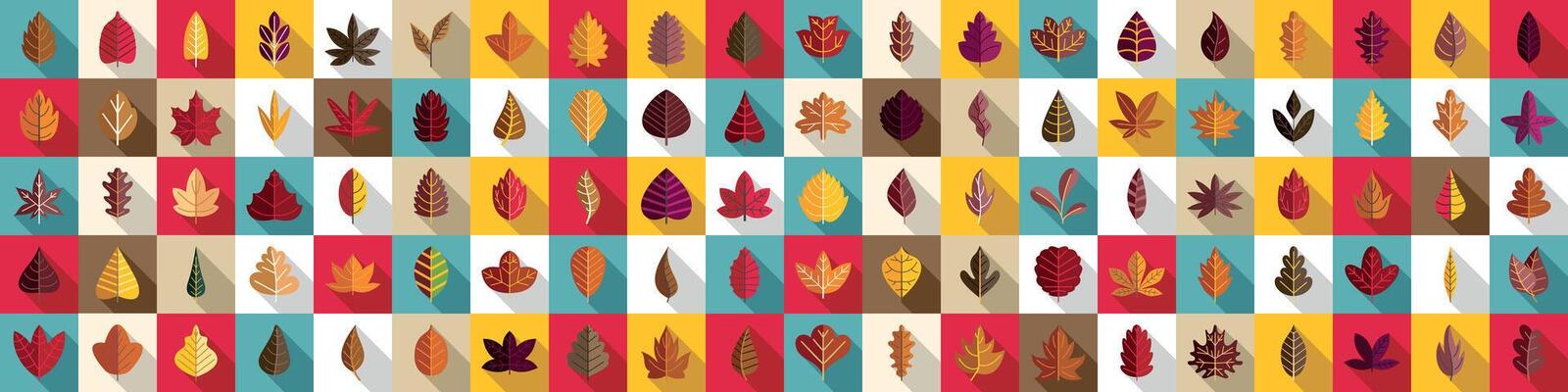 icons set. Colorful autumn leaves forming a vibrant fall foliage pattern