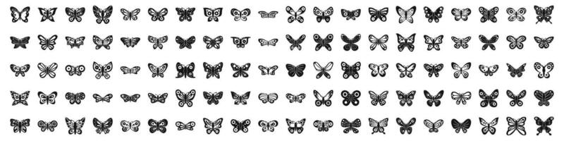 icons set. Large set of butterfly icons showing different shapes and wing patterns vector