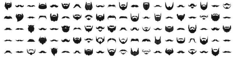 icons set. Large set of black mustache and beard icons showing different styles vector