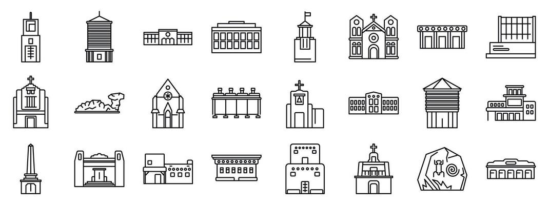 Santa Fe icons set. Collection of city buildings and landmarks representing urban landscape