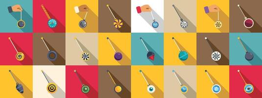 Swinging hypnosis pendulum icons set. Hypnosis pendulum icons set showing swinging weights for hypnotherapy vector