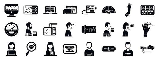 Lie detector test icons set. Comprehensive collection of lie detection icons and illustrations vector