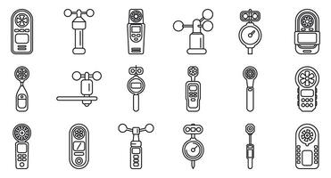 Anemometer icons set. Measuring wind speed and direction, anemometers and wind vanes for accurate meteorological readings vector