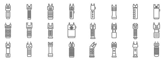 Electric shocker icons set. Set of diverse electric plug icons in a linear design vector