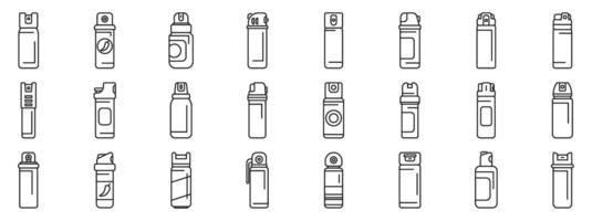 Pepper spray icons set. Pepper sprays showing different types of cans for self defense vector