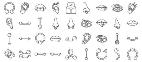 Piercing jewelry icons set. Piercing jewelry collection, exploring body modification with various piercing types vector