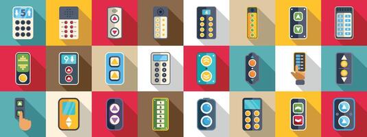 Elevator control panel icons set. Elevator buttons icons set showing different types of elevator button panels and keypads vector