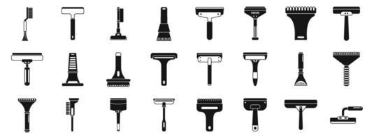 Scraper cleaning car icons set. Diverse collection of various paint scrapers and tools vector