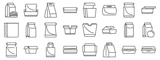 Paper lunchbox icons set. Food packaging icons showing different containers for products vector