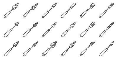 Palette knife icons set. Palette knives showing different shapes and sizes for painting and applying colors vector